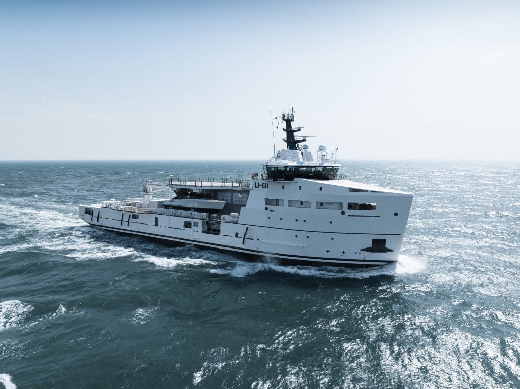 The 80.10-metres long support yacht U-81.